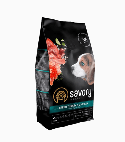 Сухий корм Savory Puppy для цуценят усіх порід, зі свіжою індичкою і куркою