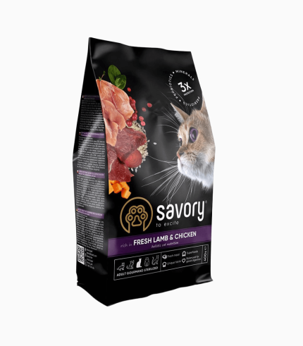 Сухий корм Savory для стерилізованих котів, зі свіжим ягням і куркою
