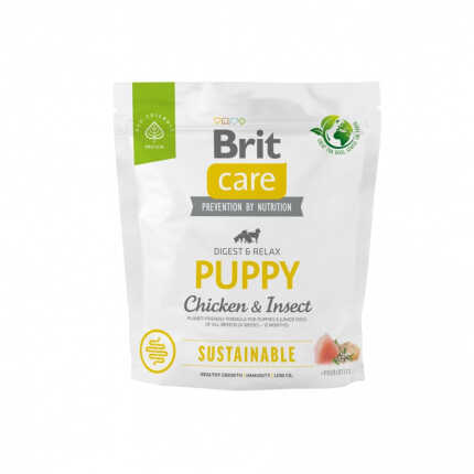 Корм сухий Brit Care Dog Sustainable Puppy для цуценят з куркою та комахами 1 кг