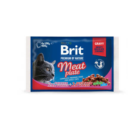 Корм вологий Brit Premium Cat Meat Plate pouches набір для котів м_ясна тарілка курка та індичка з тушкованою...