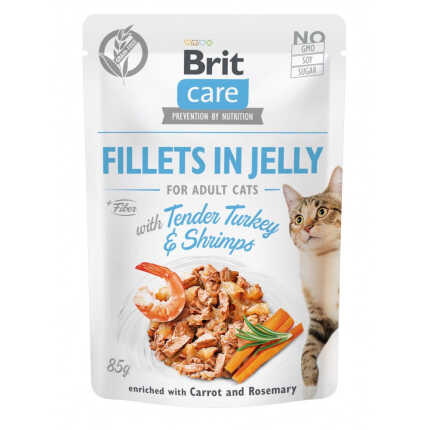 Корм вологий Brit Care Fillets in Jelly Tender Turkey and Shrimps д/котів філе в желе з індичкою та креветками 85 г