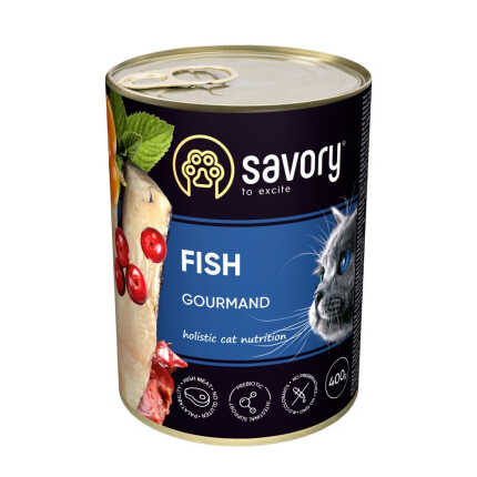 Корм вологий Savory Cat Can Adult Fish консерви для вибагливих котів з рибою 400 г