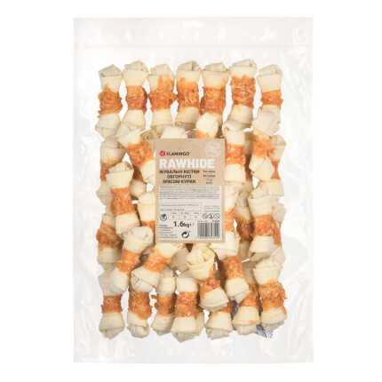 Flamingo ЖУВАЛЬНІ КІСТКИ ДЛЯ СОБАК ОБГОРНУТІ М'ЯСОМ КУРКИ 11CM 46ST 1,61KG