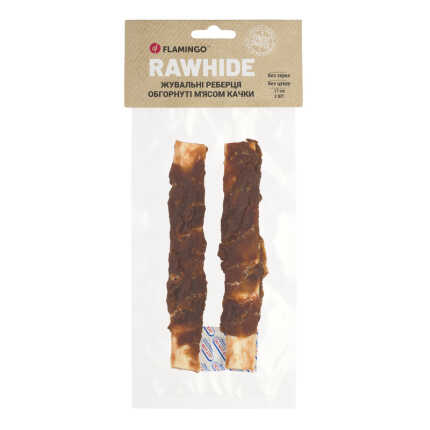 Flamingo ЖУВАЛЬНІ РЕБЕРЦЯ ДЛЯ СОБАК ОБГОРНУТІ М'ЯСОМ КАЧКИ 17CM 2ST 110GR