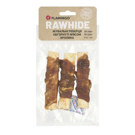 Flamingo ЖУВАЛЬНІ РЕБЕРЦЯ ДЛЯ СОБАК ОБГОРНУТІ М'ЯСОМ КРОЛИКА 12CM 3ST 90GR
