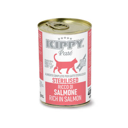 KIPPY Pate Sterilised Cats Salmon 400g Повноцінний вологий корм для стерилізованих котів з лососем у вигляді паштету, 400г ж/б