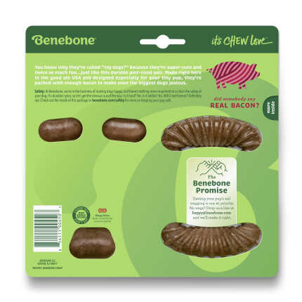 Benebone Tiny 2-Pack набір з 2 міцних іграшок для гризіння (Дентал кістка+Важіль), зі смаком бекону, для собак вагою до 7 кг